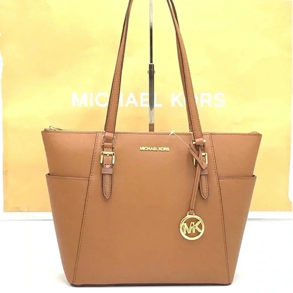 Michael Kors Large Charlotte Tote Bag Luggage Leather Luggage Brown - Picture 4 of 14
